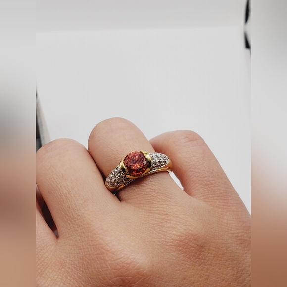 Genuine Mandarin Spessartite Orange Garnet Yellow Gold Tone / 925 Silver Ring - Picture 3 of 5